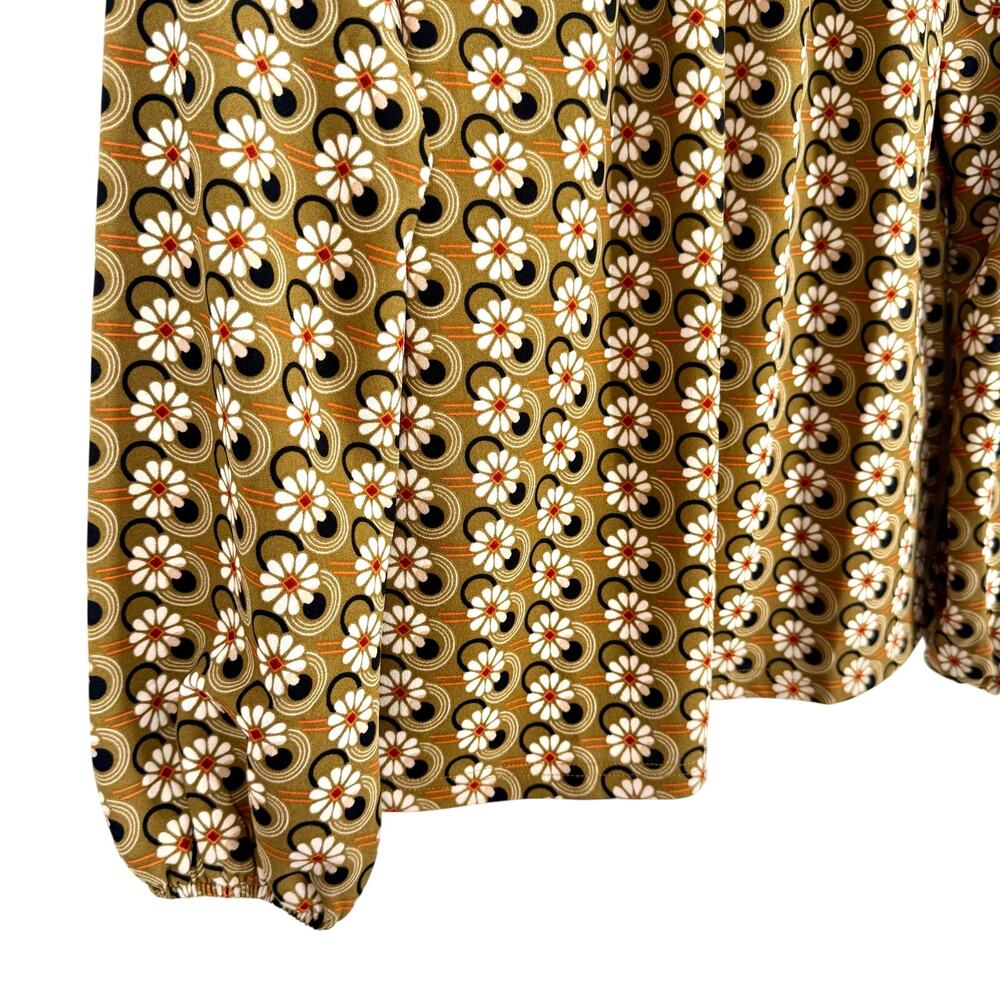 MELLODAY Sz Small Floral Daisies Mustard Yellow Blouse Shirt Top Artsy Summer - Picture 4 of 8